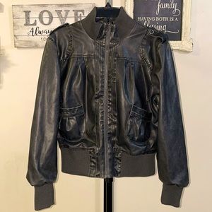 Faux Leather Bomber Jacket
